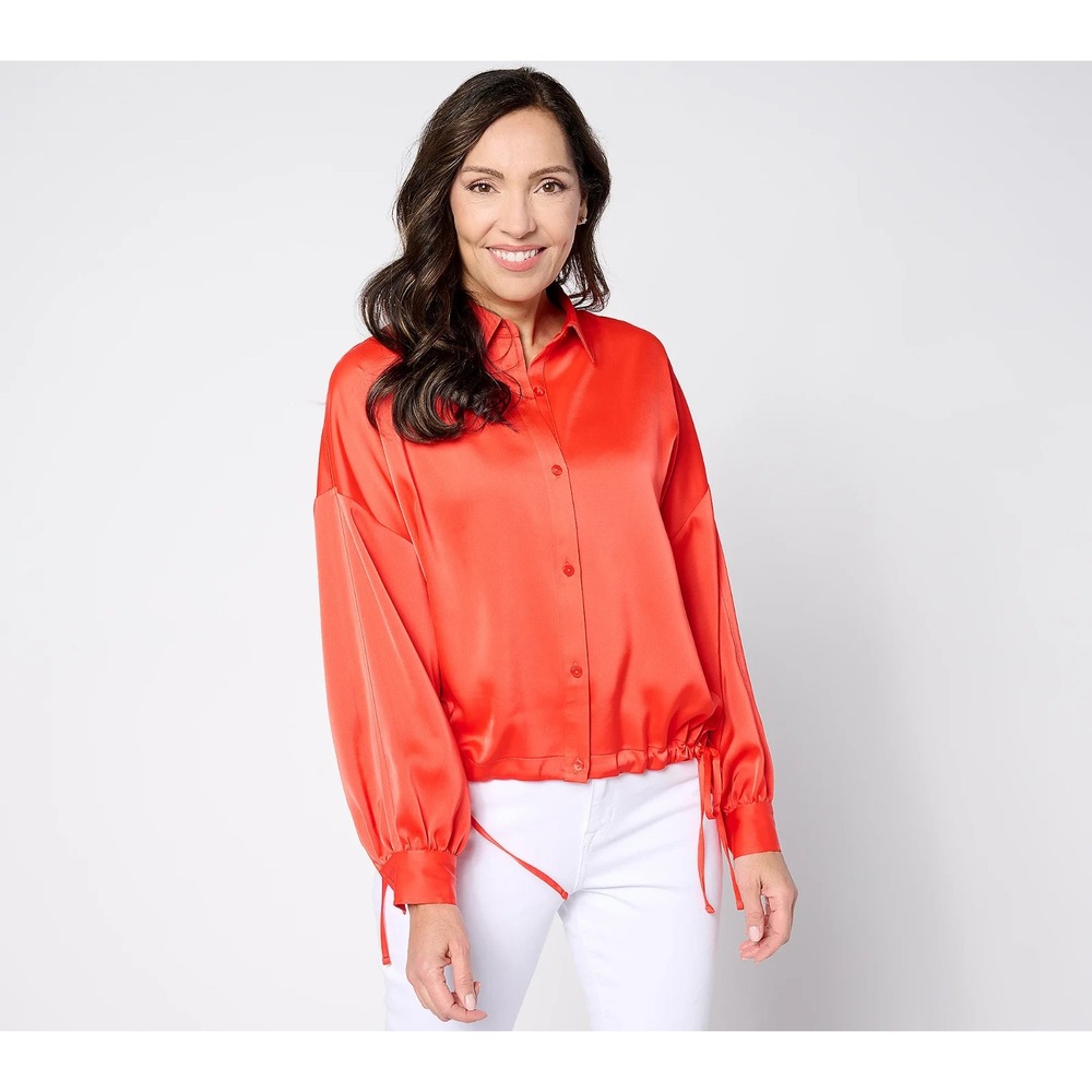 Peace Love‎ World Satin Button Front Shirt Watermelon Red 1X